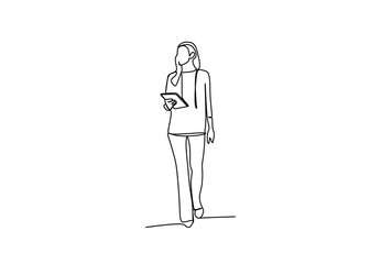 Wall Mural - Businesswoman walking at the street - Continuous one line drawing