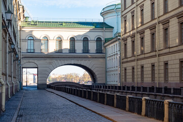 Wall Mural - Streets Saint Petersburg. Architecture of Russia. Building with arch over Neva. Saint Petersburg on a summer day. Bridges and Canals of Petersburg. Architecture of Russian cities. Holidays in Russia