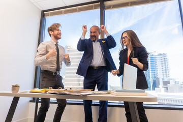 Wall Mural - Employees celebrating business success