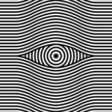 Artistic Eye Optical Illusion With Wavy Line Pattern Background Vector Illustration