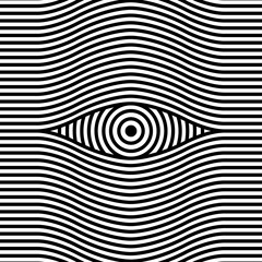 Artistic eye optical illusion with wavy line pattern background vector illustration