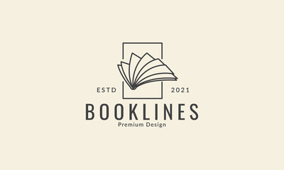 book open line with square simple logo vector icon symbol design graphic illustration