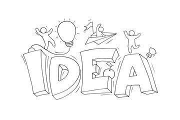 Wall Mural - Sketch of word Idea with happy little people.