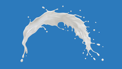 Twisted milk or yogurt splash isolated on blue background,3d rendering