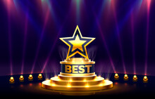 Star Best Podium Award Sign, Golden Object. Vector