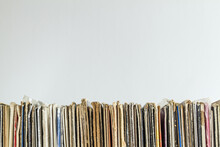 Old Vinyl Records With Copyspace On White Background.