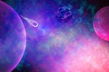 Wall Mural - Pink Planet and Nebula. Elements of Universee. Abstract fantastic esoteric mystic background