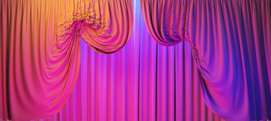 Wall Mural - empty theater curtains with colour lighting.