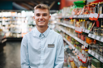 Wall Mural - Student working in grocery store