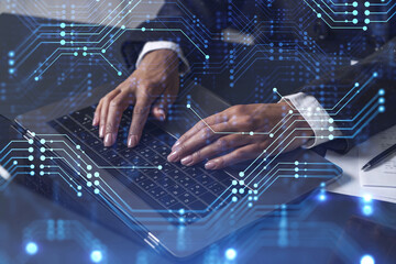 woman typing the keyboard to create innovative software to change the world and provide a completely