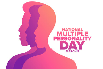 National Multiple Personality Day. March 5. Holiday concept. Template for background, banner, card, poster with text inscription. Vector EPS10 illustration.