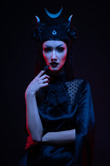 Portrait of gothic woman in balck clothes