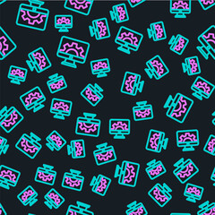 Line Software, web development, programming concept icon isolated seamless pattern on black background. Programming language and program code on screen monitor. Vector.