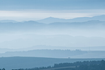 Poster - Landscape with mountains with fog