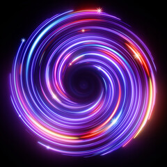 Wall Mural - 3d render, abstract cosmic background with galaxy and stars. Round vortex. Pink blue neon lines spinning around the black hole