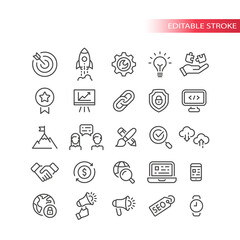 Wall Mural - Seo line vector icon set. Search engine optimization, website symbols. Web business outline icons, editable stroke.