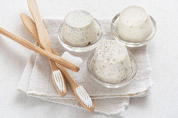 Wall Mural - Homemade organic and ecological toothpaste with a bamboo toothbrush