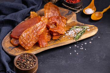 Sticker - Salted pig fat with spices. Chunks of salted bacon. Healthy food.