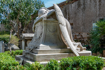 Wall Mural - Angel of Grief sculpted by English sculptor William Wetmore Story in the late 19th century for the grave of his wife, Protestant Cemetery in the rione of Testaccio, Rome, Italy