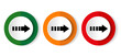 © Ms VectorPlus - Right arrow icon set, next flat design vector illustration in 3 colors options for webdesign and mobile applications