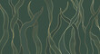 Gold line luxury nature floral leaves background vector. Abstract golden split-leaf seaweed plant lined arts, Vector pattern illustration
