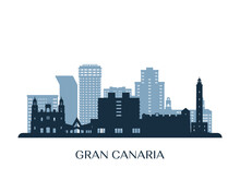 Gran Canaria Skyline, Monochrome Silhouette. Vector Illustration.