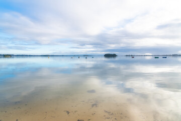 Wall Mural - Brittany, panorama of the Morbihan gulf, view from the Ile aux Moines, at sunrise
