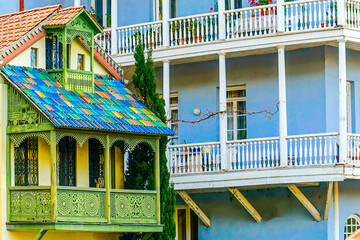 Wall Mural - Georgia, typical Georgian houses with wooden balconies in the old center of  Tbilissi . 