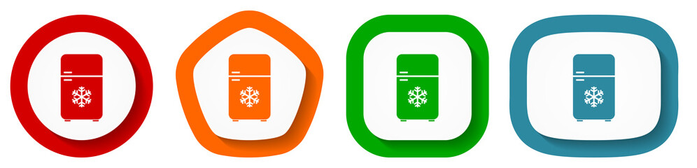 Aufkleber - Refrigerator, fridge, cooler vector icon set, flat design buttons on white background for webdesign and mobile phone apps