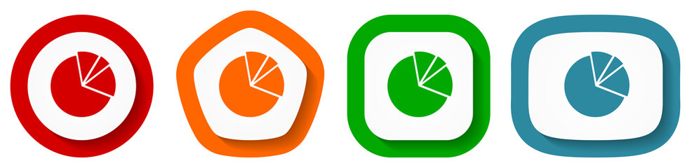 Leinwandbilder - Diagram vector icon set, flat design buttons on white background for webdesign and mobile phone apps