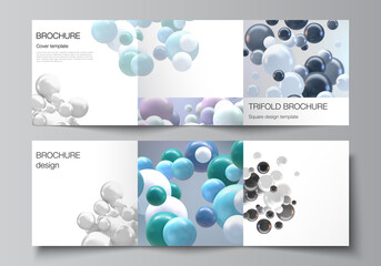 Wall Mural - Vector layout of square format covers templates for trifold brochure, flyer, magazine, cover design, book design. Abstract realistic vector background with multicolored 3d spheres, bubbles, balls.