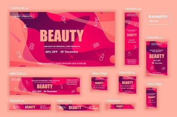 Aufkleber - Collection web banners different sizes for mobile and social networks, poster, shopping ads, marketing material. Bundle banners for product promotion, beauty and cosmetics, fashion, natural product.