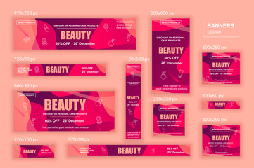 Aufkleber - Collection web banners different sizes for mobile and social networks, poster, shopping ads, marketing material. Bundle banners for product promotion, beauty and cosmetics, fashion, natural product.