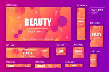 Aufkleber - Collection web banners different sizes for mobile and social networks, poster, shopping ads, marketing material. Bundle banners for product promotion, beauty and cosmetics, fashion, natural product.