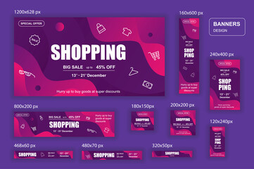 Aufkleber - Collection web banners different sizes for mobile and social networks, poster, shopping ads, marketing material. Bundle banners for product promotion, online shopping, e-commerce, sale discount.