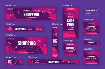 Aufkleber - Collection web banners different sizes for mobile and social networks, poster, shopping ads, marketing material. Bundle banners for product promotion, online shopping, e-commerce, sale discount.