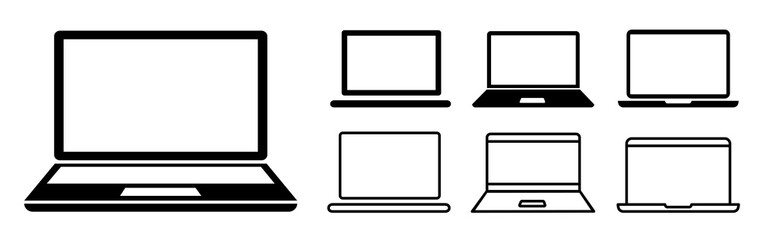 Poster - Laptop device set icons, collection laptop in different style, office notebook computer - stock vector