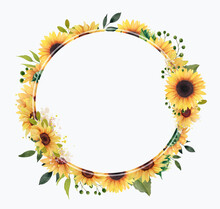 Watercolor Sunflower Frame, Floral Clip Art, Sunflower Wreath, Summer Clipart