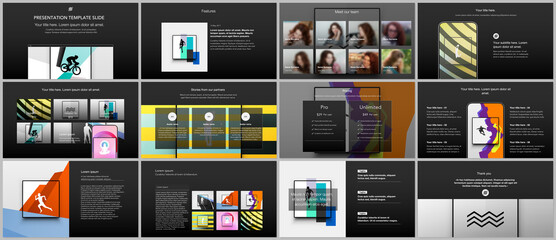 Wall Mural - Vector templates for website design, presentations, portfolio. Templates for presentation slides, leaflet, brochure cover, report. Abstract colored sport backgrounds for sport event, fitness design.