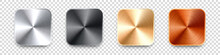 Realistic Square Metal Chrome Button. Steel Volume Control Knob. Application Interface Design Element. App Icon. Vector Illustration.