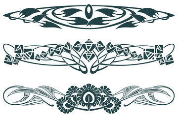 Wall Mural - Set of floral and plant tribal tattoos. Vector vignette for labels, sticker and other design.