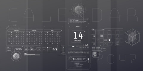 Canvas Print - composition of computer hud interface with calendar.