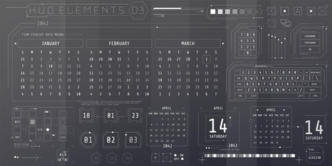 Wall Mural - a set of hud calendars elements for a futuristic interface.