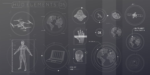 Wall Mural - a set of hud 3d-scanning elements for a futuristic interface.