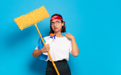 Wall Mural - young latin woman feeling stressed, anxious, tired and frustrated, pulling shirt neck, looking frustrated with problem