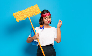 Canvas Print - young latin woman making capice or money gesture, telling you to pay your debts!