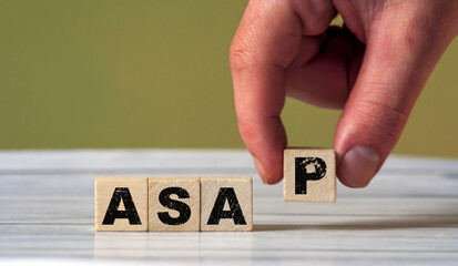 ASAP as soon as possible concept text. Email communication sign