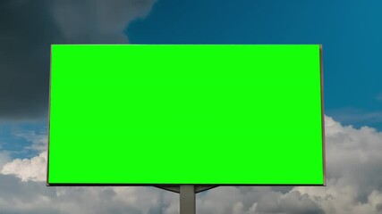 Wall Mural - timelapse - blank green billboard or large display and moving white clouds against blue sky. consume
