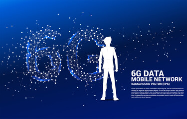 Poster - Polygon dot connect line shaped 6G mobile network. Concept for mobile phone data technology.