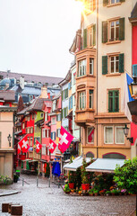 Wall Mural - Beautiful cozy street in the city center of Zurich, Switzerland